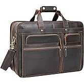Polare 17'' Full Grain Leather Briefcase Laptop Attache Case Messenger Bag For Men Fits 15.6'' Laptop