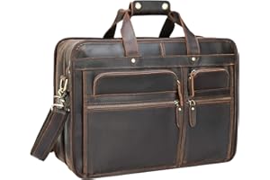 Polare 17” Full Grain Leather Briefcase Messenger Laptop Bag Tote for Men with Premium YKK Zippers(Dark Brown)