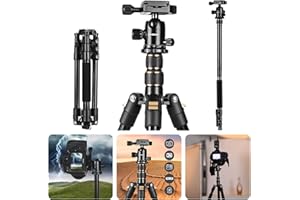 GWNNSH Camera Lightweight Travel Tripod, 58” Detachable Monopod, Aluminum Ball Head Stand 3 X Control Knobs with Calibration, DSLR QR Plate, Level Indicator, Flip Lock Design. Dare to Compare