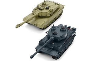JECAURS RC Battle Tank Set 1/28 Scale Remote Control Tank with Infrared Shoot, Sounds, Lights, M1A2 Abrams & WW2 German Tiger Army Tanks Military Toy for Kids Aged 6 to 12