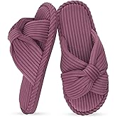 IPSAE House Slippers for Woman Memory Foam Open Toe Slippers Corduroy Cross Bow Womens Slipper Slides Comfy Indoor Bedroom Slip On Shoes