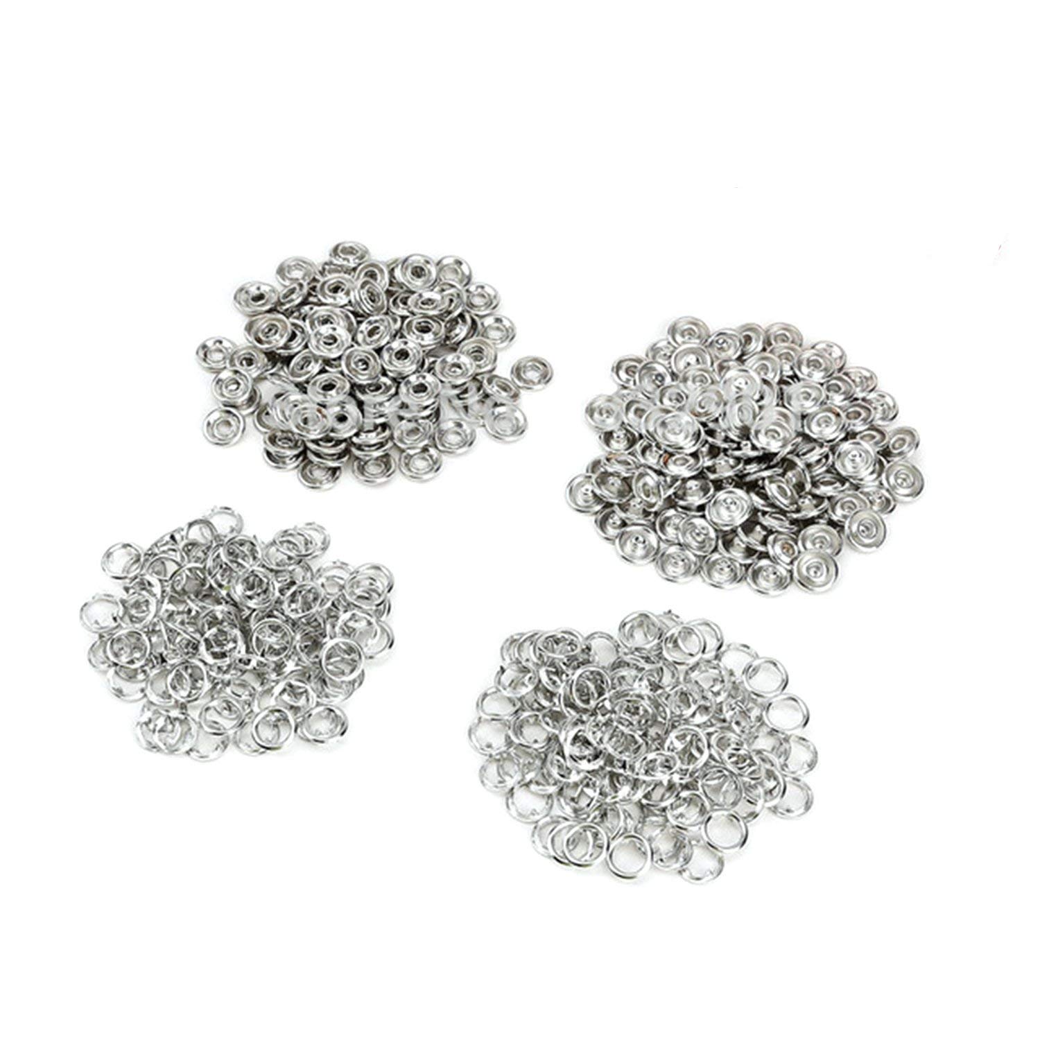 Trimming Shop Brass Snap Poppers Fasteners Prong Ring Press Studs for Babygrows, Bibs, Kids Wear, Custom Clothing or DIY Craft Projects, 9.5mm, Silver, 100pcs