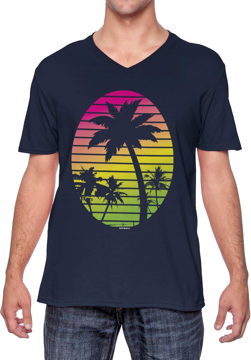 Haase Unlimited Palm Tree Scene - Vacation Tropical Unisex V-Neck T-Shirt