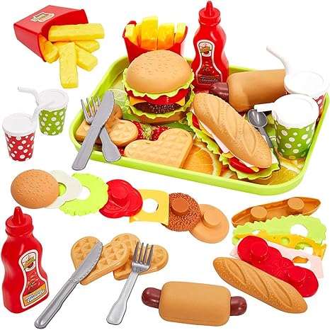 Amazon Co Jp 子供のキッチンおもちゃ食品おもちゃキッチンハンバーガーセットの教育用ロールプレイギフト用少女 イエロー おもちゃ