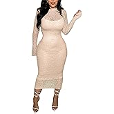 Women's Elegant Bodycon Midi Dress Lace Party Cocktail Wedding Guest Dress