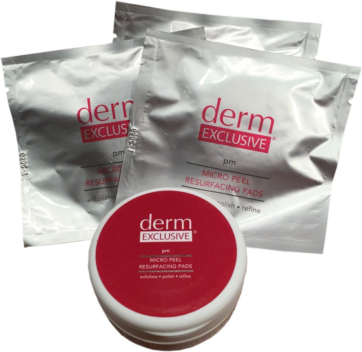 Derm Exclusive Micro Peel Resurfacing Pads-3 Packs of 15 Pads.No Container