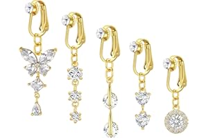 Incaton Fake Belly Button Ring Clip-On for Women - CZ Dangle Heart Non-Piercing Jewelry - Gold