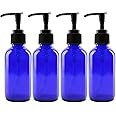 Cornucopia 4-Ounce Cobalt Glass Pump Bottles (4 Pack), for Aromatherapy, Lotions, Soaps & More