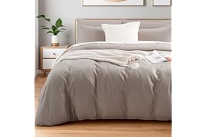 NEXHOME PRO Duvet Cover Set Kids Twin Size Linen Look Textured Organic Natural 100% Washed Cotton Duvet Cover Linen Cream Grey 2 Pieces Bedding Set with Zipper Closure, Breathable (No Comforter)
