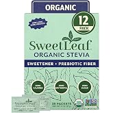SweetLeaf Organic Stevia Powder Sweetener, Sugar Free - 35 Packets, 12 Pack | Zero Calorie Sweetener No Erythritol, Stevia Leaf Extract, Natural Sugar Substitute for Coffee &amp; Baking, Prebiotic Fiber
