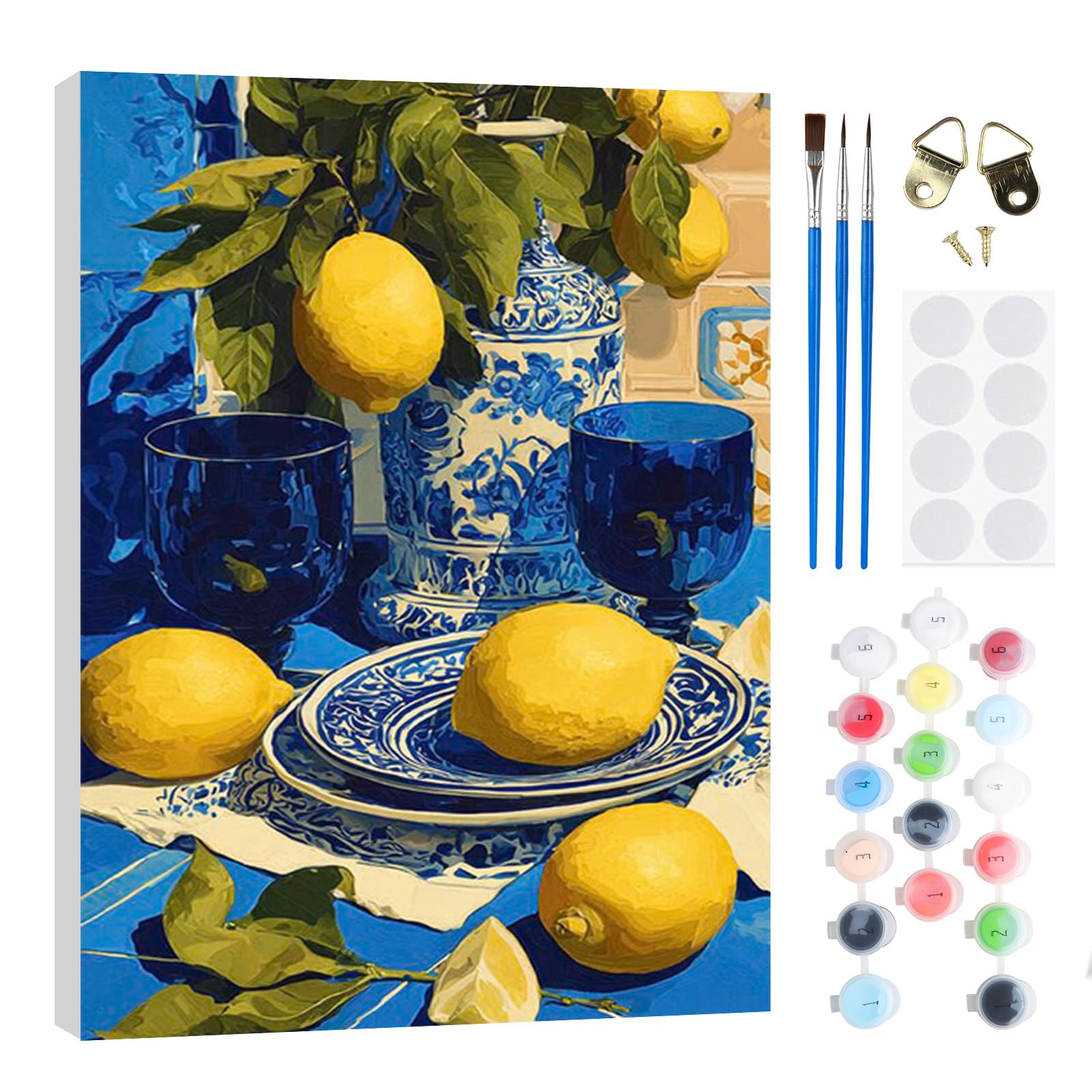 RICUVED Lemon Paint by Numbers Kits for Adults Kids,Teacup Painting Kits for Beginners On Clear Symbols Canvas with Wooden Framed, Easy DIY Acrylic Pigment Drawing Paintwork 20x30cm — image 1