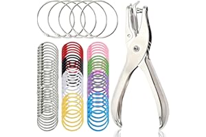 WVD 70 Pcs Binder Rings, 1 Inch and 2 Inch 8 Colors Colorful and Silver Binder Ring with Mini Manual Single Hole Punch, for S