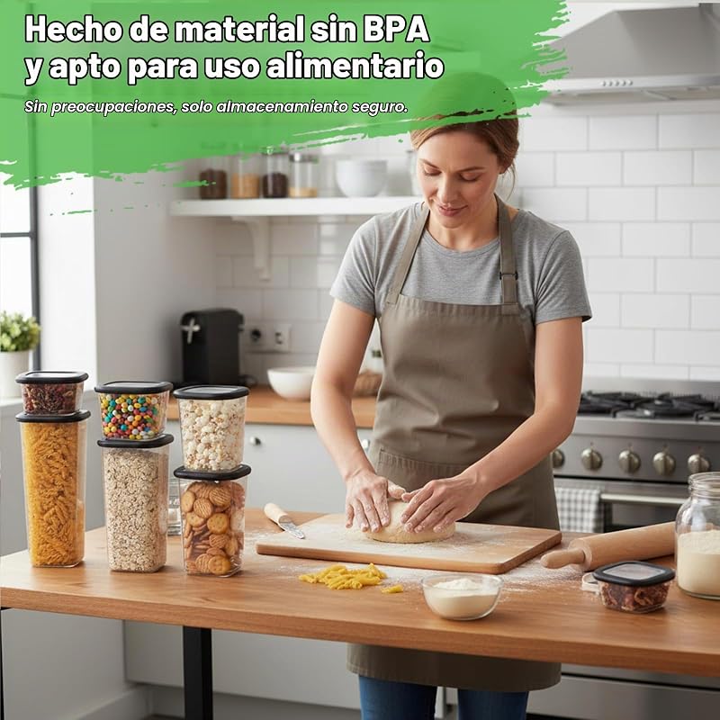 Set de recipientes herméticos para alimentos – 12 botes cocina (2x 0.36L-1.64L) und 16 etiquetas negras, ideal para almacenaje cocina, tarros cocina — foto 7 de 7