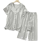 SOEDZUNG Tear Away Womens Surgery Recovery Outfit Modal Post Op Clothing for Bedridden Patients Comfortable Soft(Beige,L)