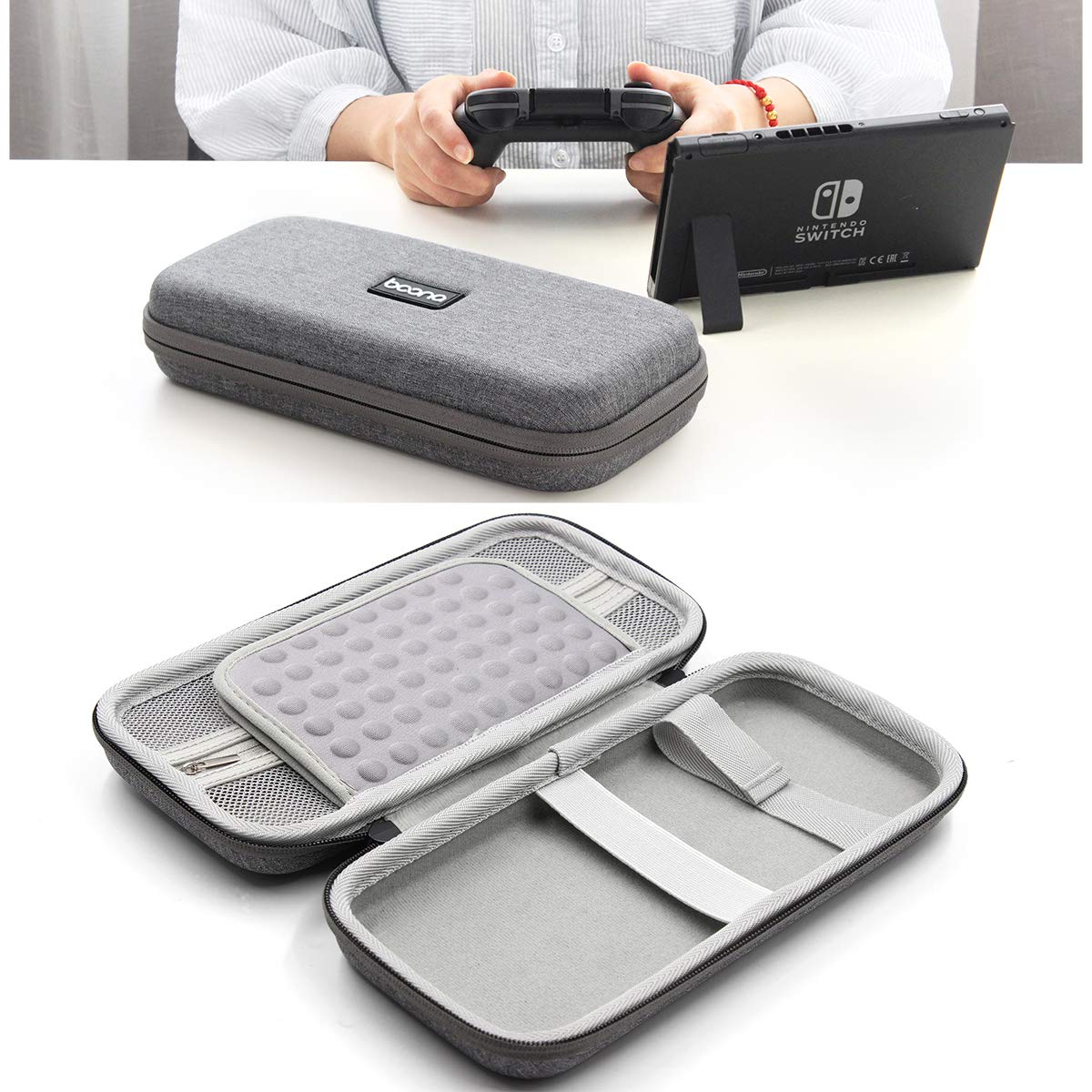 Carrying Case for Nintendo Switch, Boona Video Game Storage Bag Hard Shell Portable Travel Pouch for Nintendo Switch Accessories, Switch Controller, Joy-Con, Joy-Con Straps, Gaming Cards - Black