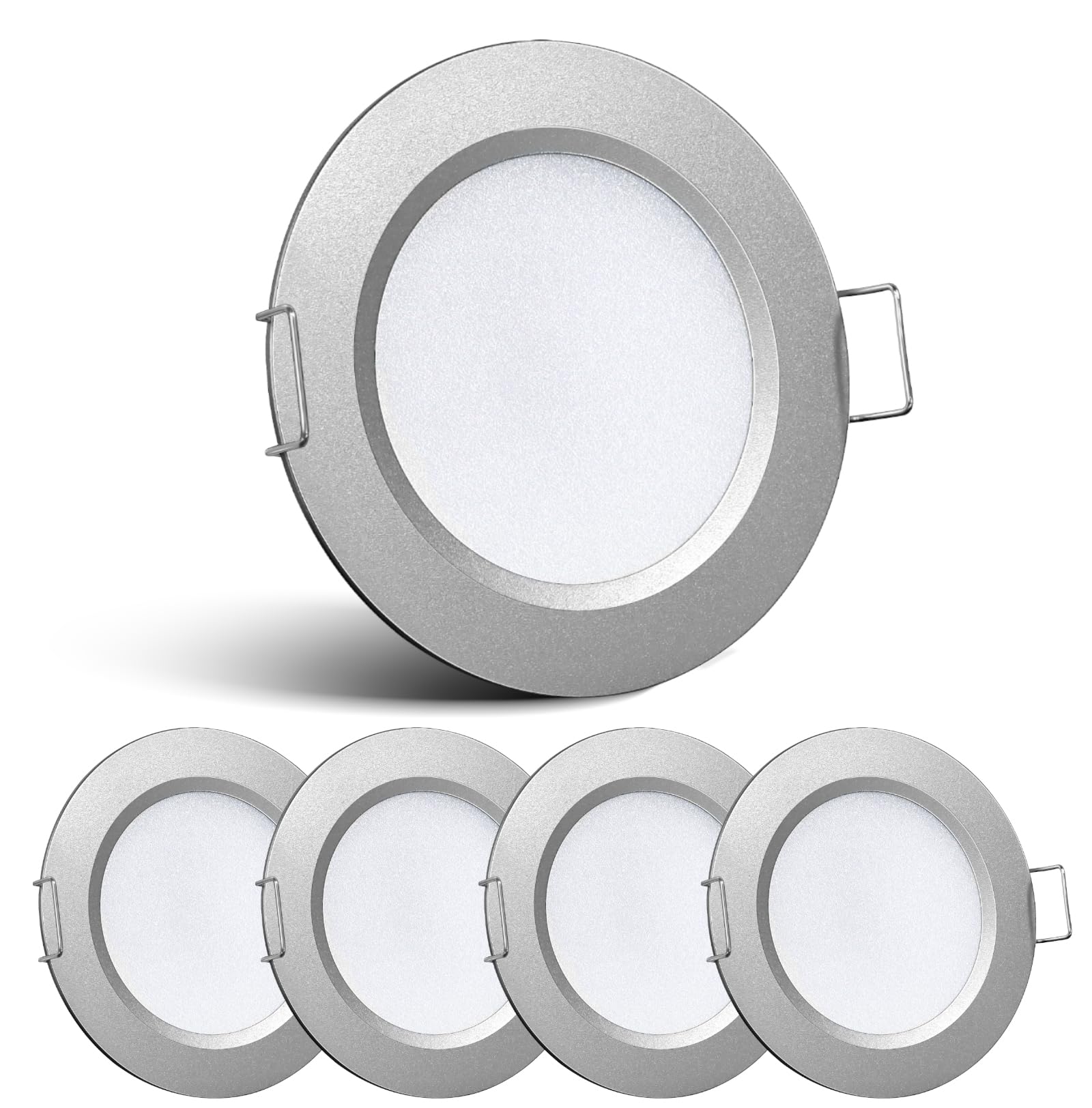 acegoo 12V Campervan Boat Downlights LED Recessed Ceiling Lights Dimmable 4 Pack 215LM 2.5W Warm White IP64 Spot Lights for Caravan Cabin Truck Motorhome Under Cabinet, Silver 3000K