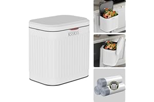 KSSKSS 1.05 Gallon Kitchen Compost Bin for Counter Top or Under Sink, Inner Bucket,Stainless Steel Hanging Small Trash Can with Lid for Kitchen/Cupboard/RV (White)