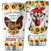 JENOIS Crazy Chicken Lady Gift for Women, Funny Sunflower Chicken Cup 20oz Stainless Steel Insulated Tumbler, Rustic Farm Style Travel Mug for Chicken Lovers, Backyard Farmers, Mom or Wife