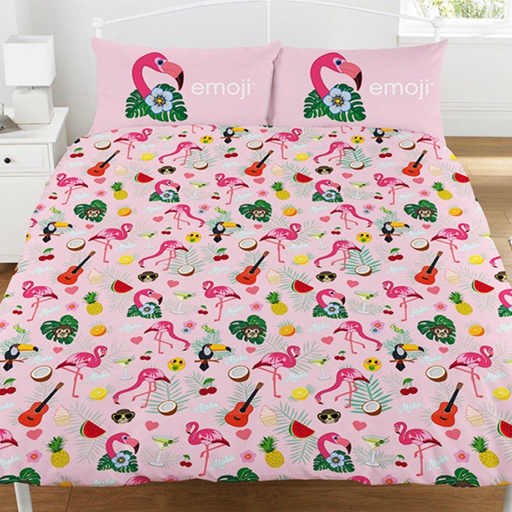 emoji "Flamingo Duvet Set, Polyester-Cotton, Multi-Colour, Double, 200 x 0.5 x 200 cm