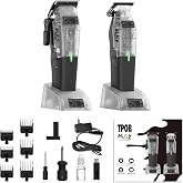 TPOB Mini Play Professional Hair Clippers for Men &mdash; Dual Speed 6000-7500 RPM Compact Barber Clipper, Cordless Rechargeable with Constant Torque Technology &amp; Charge Stand (Transparent Set)