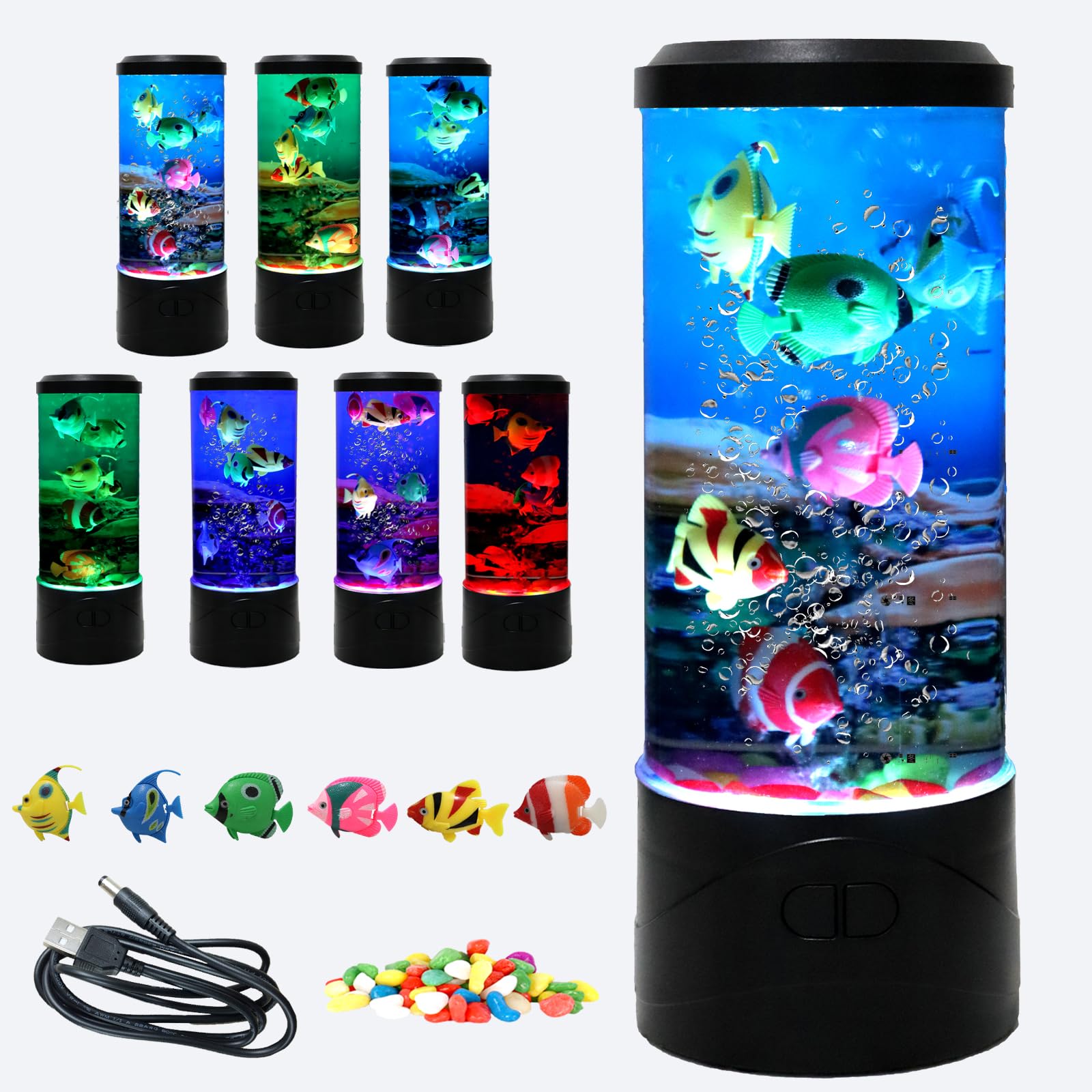Photo 1 of YPCOO Mini Bubble Fish Lamp,Fake Fish Tank Aquarium Lamp,Multi-Color Changing Aquarium Light with 6 Artificial Fish Night Lights-for Home Office Living Room Decor Gifts for Kids Adults (with 6 fishs)