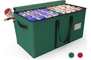 Patiobay Christmas Ornament Storage Box - Stores Up to 128 Holiday Ornaments, Christmas Storage Container with Side Pocket, Adjustable Dividers, Card Slot, Tear-Proof Fabric - Green