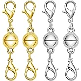 S925 Silver Double Lobster Magnetic Necklace Clasps, Magnetic Necklace Clasps and Closures,Magnetic Jewelry Clasps for Necklaces Extender Bracelet Clasps and Closures (2golden+2silvery)
