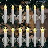 Homemory 12PCS Christmas LED Window Candles with 6h Timer, 2X Brighter Flameless Taper Candle with Suction Cups Battery Operated for Window, Flickering Candlesticks for Christmas Home Wedding Decor