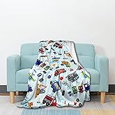 Cartoon Truck Flannel Fleece Blanket, Soft Microfiber Cozy Lightweight Sofa Travel Blanket for Baby, Kids, Youth (50"x40" for Kids)