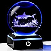 Movdyka 3D Shark Gifts Crystal Ball Figurine Sharks Gift for Women Men Ideas for Shark Lovers Ornament Decor with Colorful Light Base Glass Animal Paperweight Stuff Present for Mom Kids