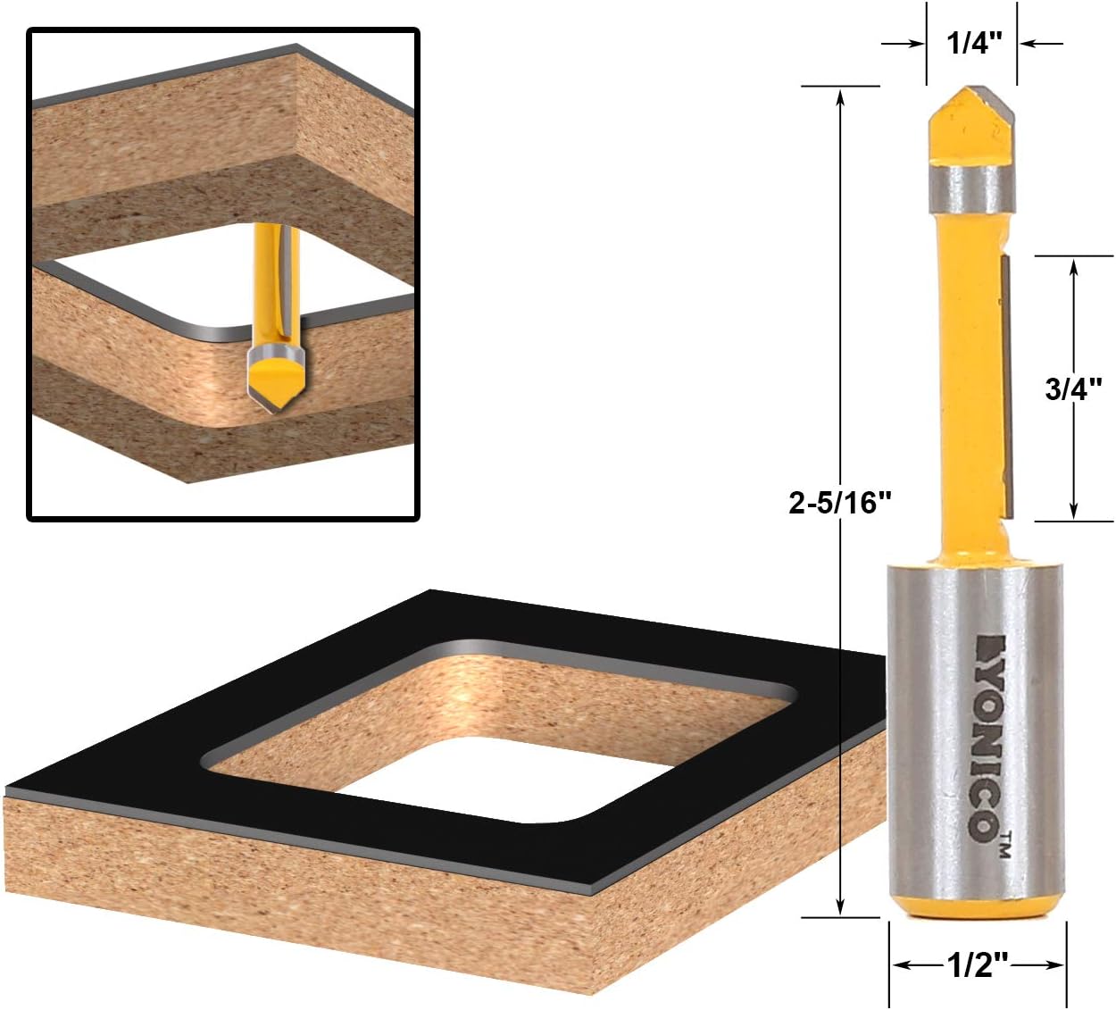 Yonico 14174 - Panel Pilot Trim Router Bit, Diameter: 1/4", Cutting Height: 3/4" - 1/2" Shank, 1/2 Inch - Image 3