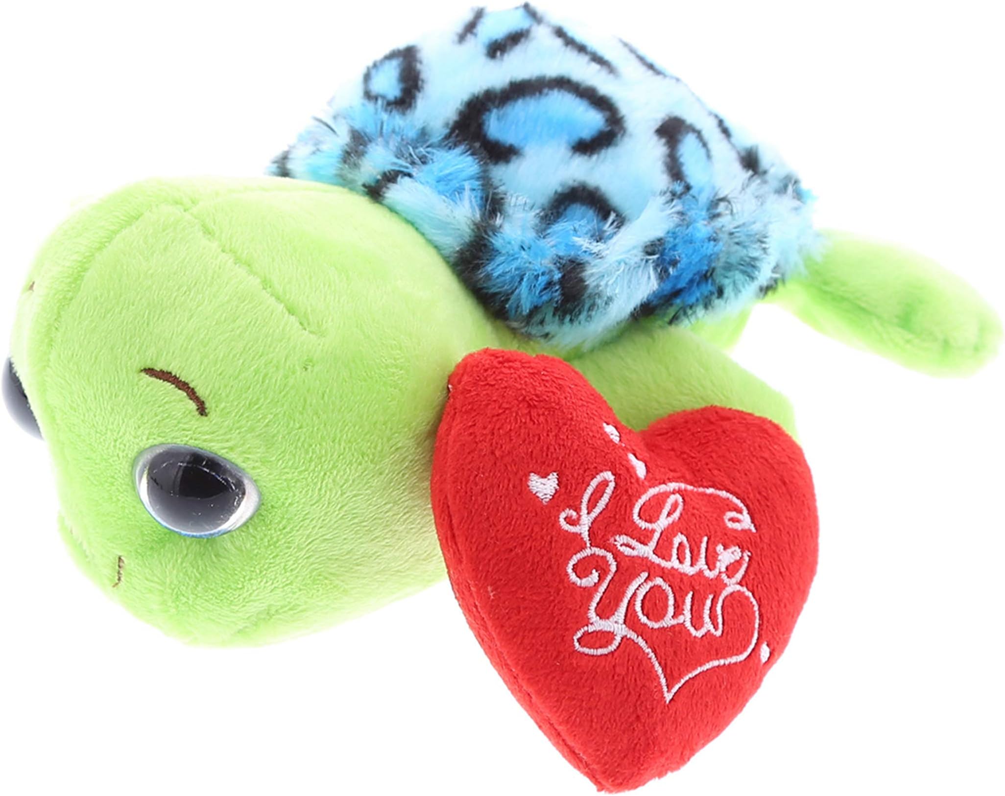 DolliBuI Love You Valentine Plush Blue Shell Sea Turtle - Cute Stuffed Animal with Red Heart and Name Personalization Gift for Valentines Day, Birthday, Anniversary, Romantic Date - 6 Inches