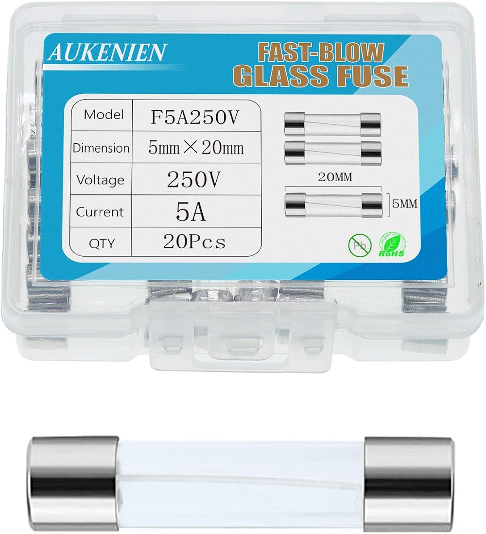 AUKENIEN 5A 250V Fast Blow Glass Fuse 5x20mm 20-Pack