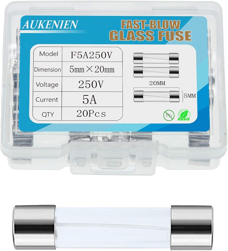 AUKENIEN 5A 250V Fast Blow Glass Fuse 5x20mm 20-Pack