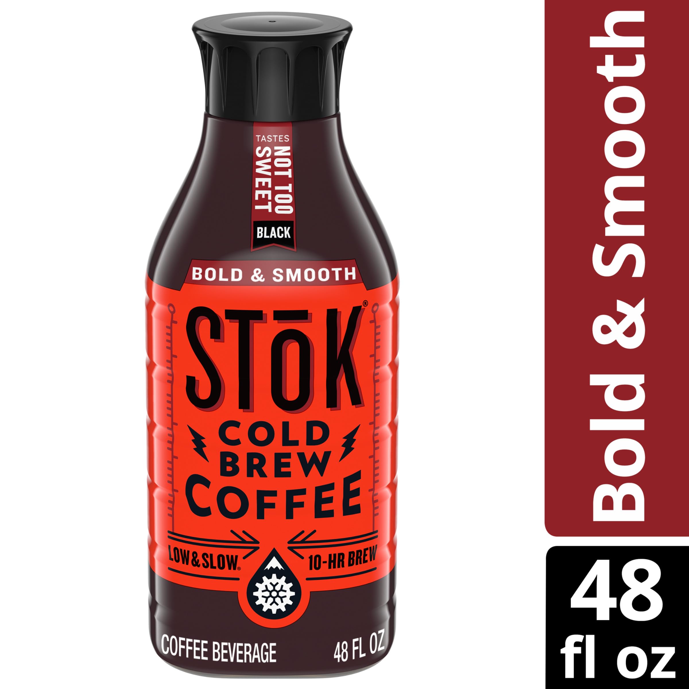 SToK Cold Brew Coffee, Not Too Sweet, Arabica-Based Blend, Dark Roast Brewed Low and Slow; Sweetened, Black Coffee, 48 FL OZ Bottle