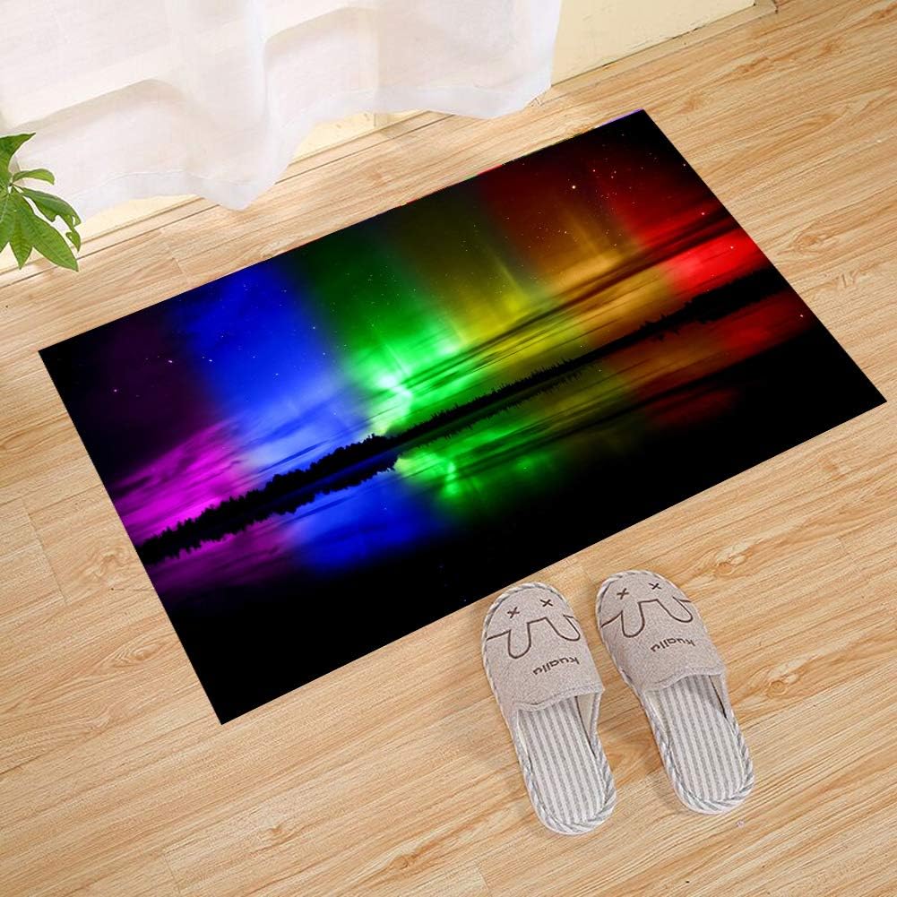 Blue Red Yellow Aurora Lake Durable Rubber Door Mat, Low Profile Waterproof, Non-Slip, Easy to Clean