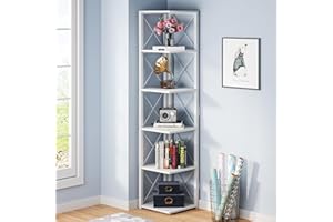 Tribesigns 6-Tier Corner Shelf, 70.8 Inch Tall White Corner Bookshelf Storage Etagere Bookcase for Living Room, Corner Display Rack Plant Shelf for Home Kitchen Small Space (White)