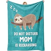 Valentines Day Gifts for Mom, Moms Birthday Gifts from Daughter Son, Moms Gift for Birthday Mothers Day Christmas Valentines Ideas, Funny Mom is Recharging Sloth Blanket Fleece Throw 60"×50"