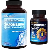 BioEmblem Triple Magnesium Complex &amp; Turmeric Curcumin with Clinically Studied TurmiPure for Healthy Muscle and Nerve Function, Vegan, Non-GMO