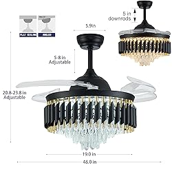 48" Dimmable Fandelier Crystal Ceiling Fans with