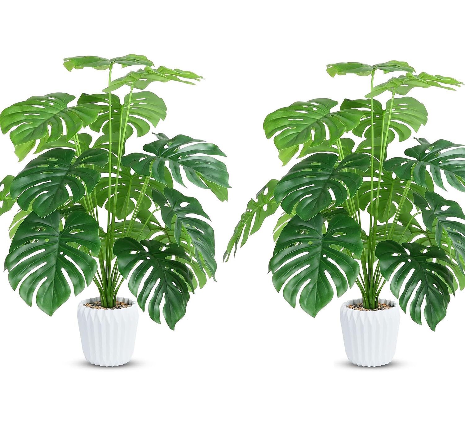 Yuanlne 28" Set of 2 Fake Plants Large Tropical Palm Tree Artificial Monstera Faux Plant Tree in Pot for Indoor Outdoor Home Office Garden Decoration