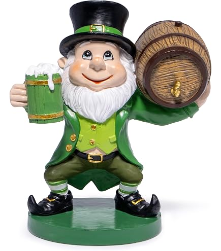 Valery Madelyn Statuette Leprechaun Per San Patrizio - 2 Pezzi In Resina Verde Con Pentola D'Oro E Botte