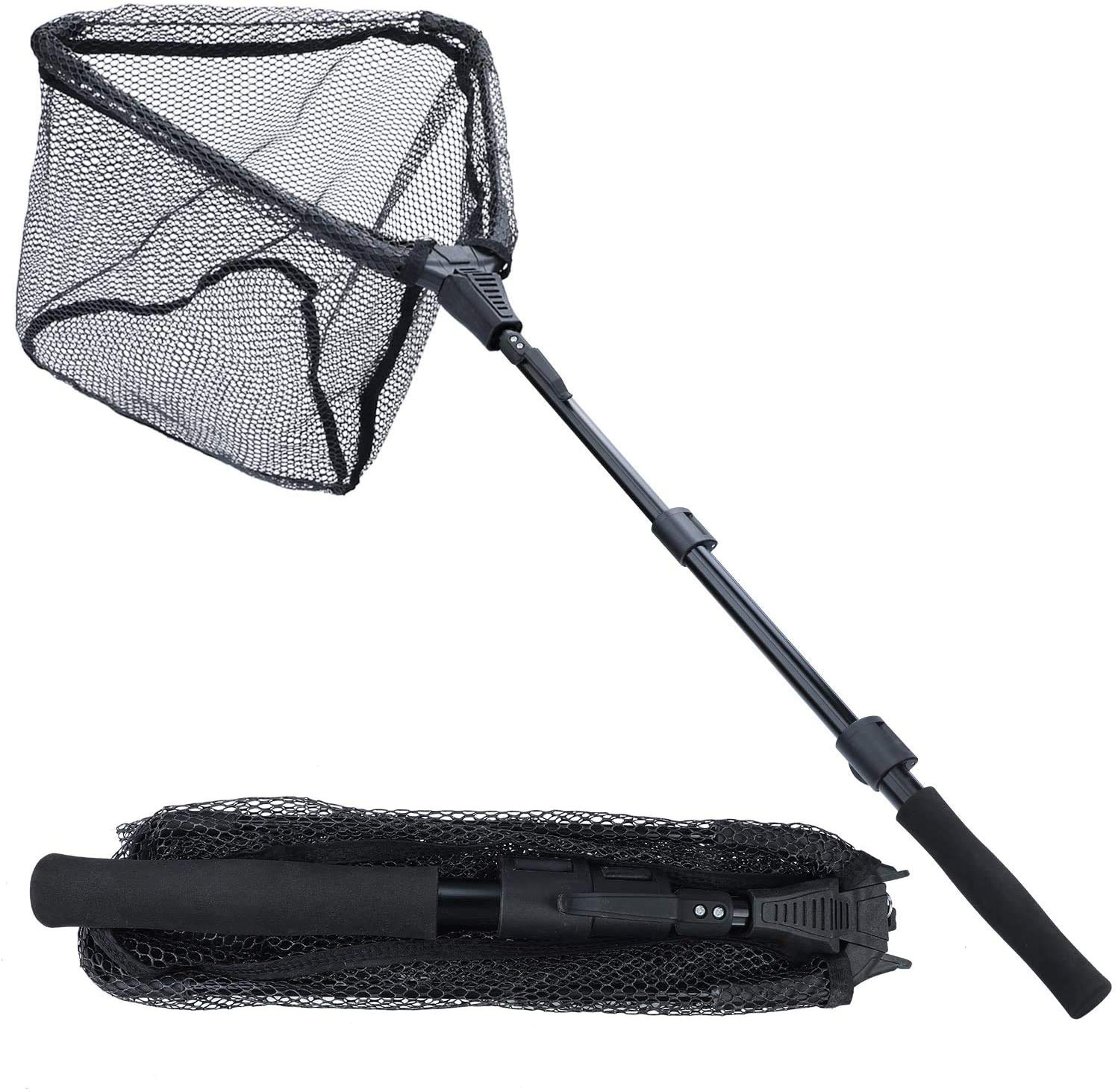 Sougayilang Fishing Net Fish Landing Net, Foldable Collapsible Telescopic Pole, Durable Nylon Material Mesh, Safe Fish Catching or Releasing-BSJ115CM