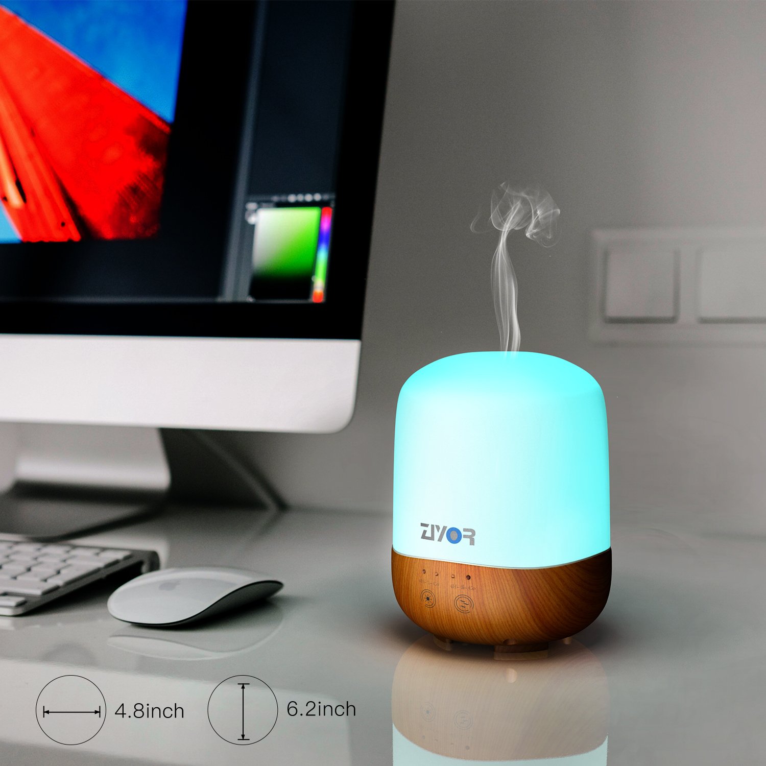 Essential Oil Diffuser Cool Mist Humidifier, Backlight Auto Off for Bedroom, Ziyor 300ml Ultrasonic Aromatherapy Oil Vaporizer, Timer and Auto-Off, 7 Colors LED