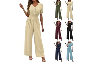 Womens Dressy Casual Jumpsuits Short Sleeve V Neck Wide Leg Romper Pants 2026 Summer One Piece Rompers Outfits