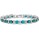 KEZEF Tennis Bracelets For Women - Cubic Zirconia - Oval 7x5mm Gemstones - Round 2.50mm White CZ - Silver Plated Brass - 7 Inch - Multiple Colors Hypoallergenic Bracelets