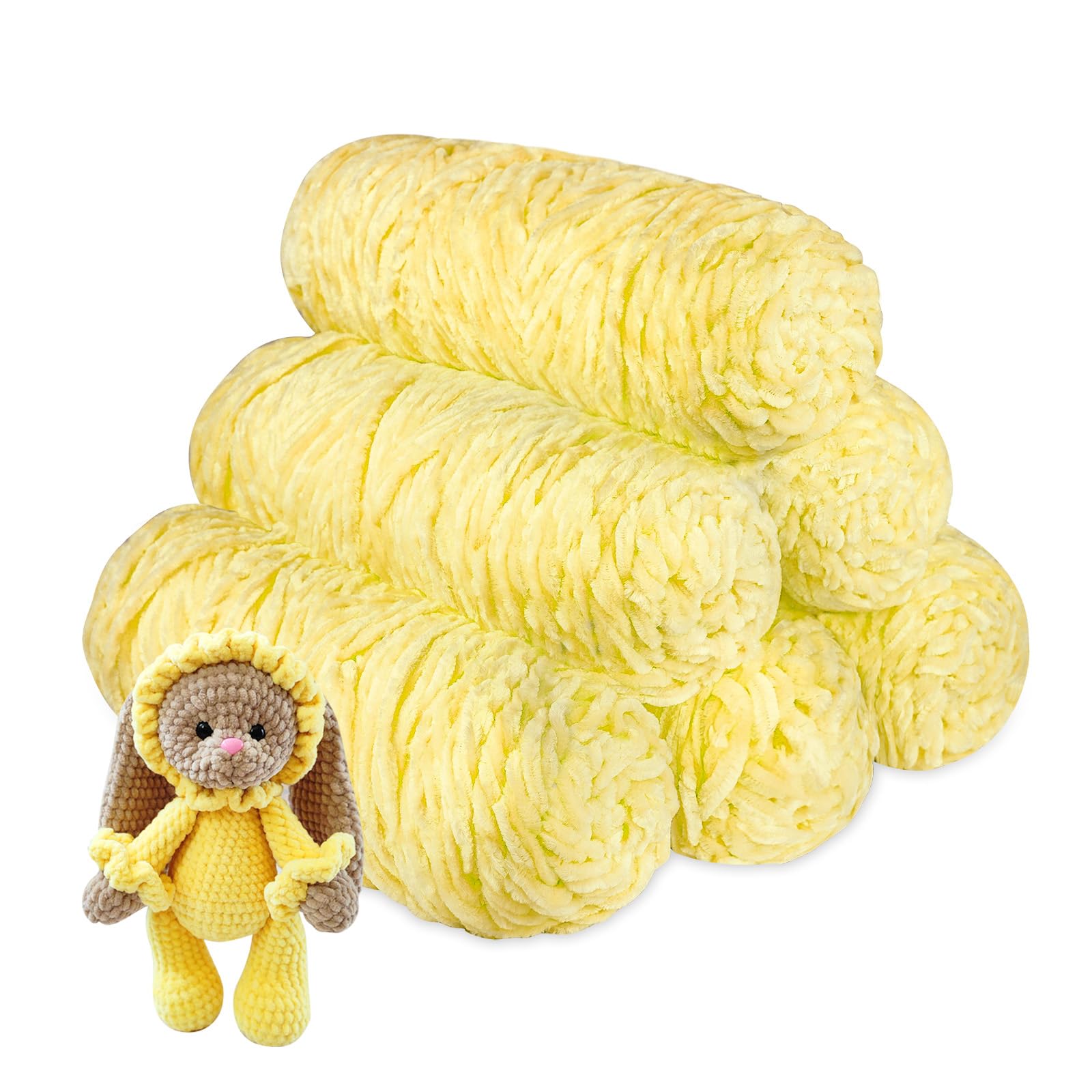 Crochet Yarn Chunky Yarn for Crochet Chunky Wool for Knitting 100g Balls x 6 Chenille Yarn Wool for Crochet Kits for Beginners Adults for Handmade Crafts Hats Blankets Scarves(Yellow, 6pcs-600g)
