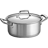 Tramontina 80101/010DS Gourmet Prima Stainless Steel, Induction-Ready, Impact Bonded, Tri-Ply Base Covered Dutch Oven, 5 Quar