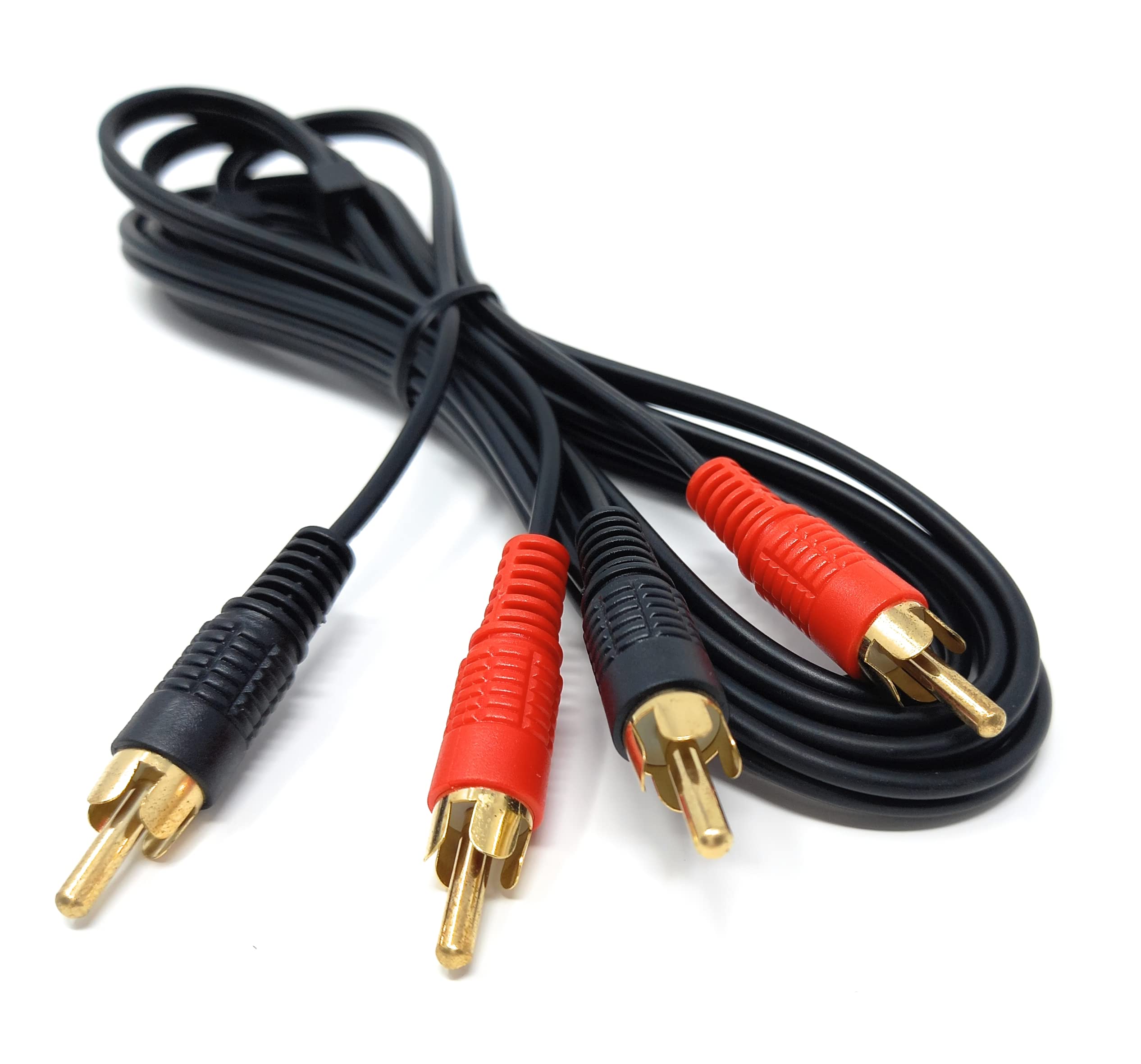 DRUT 2m RCA to RCA Phono Twin Jack to Jack Stereo Audio Cable Lead Cord Compatible With CD/DVD/Amplifier/Hifi/DJ Mixer/Turntable (6,5ft, Black Gold Connectors)