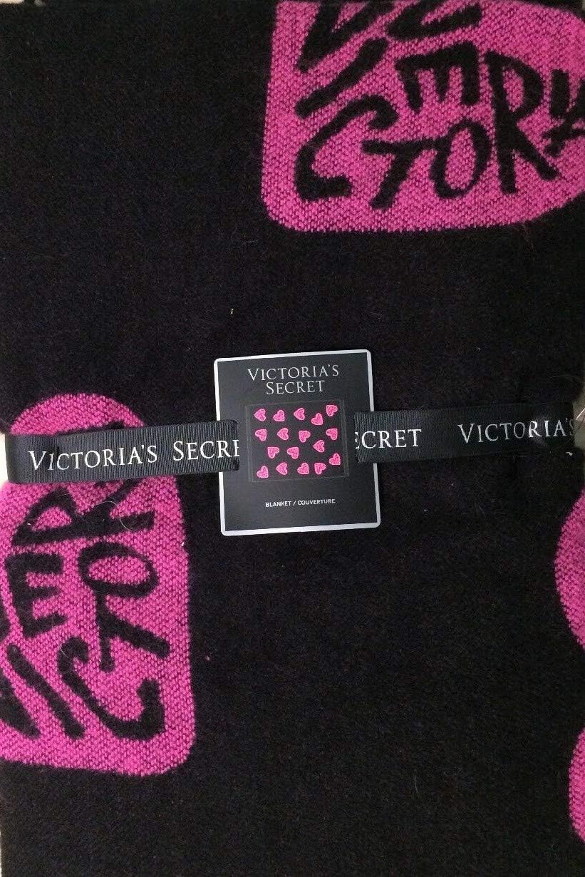 VSP Victoria Secret Fringe Hearts Blanket Black and Pink 2018